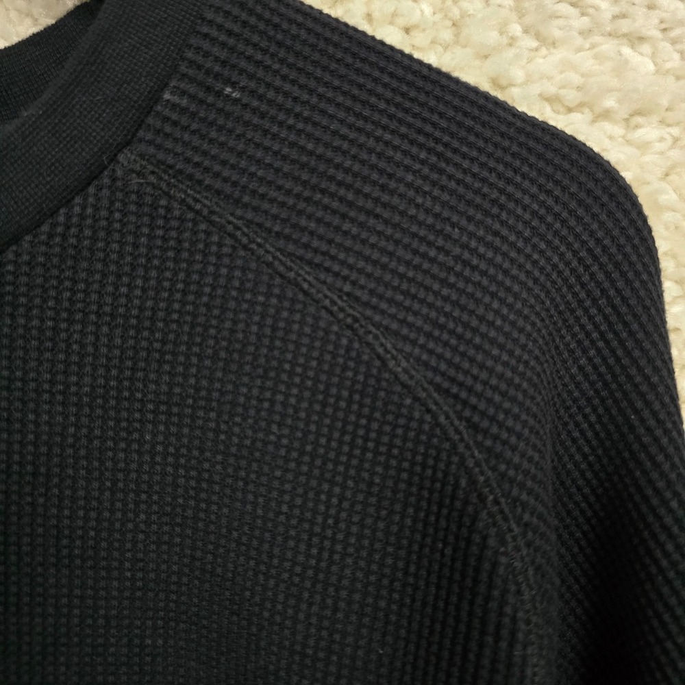 Municipal Pullover Mens XXL Black Waffle Thermal Long Sleeve Crew Neck Side Zip - Picture 3 of 9